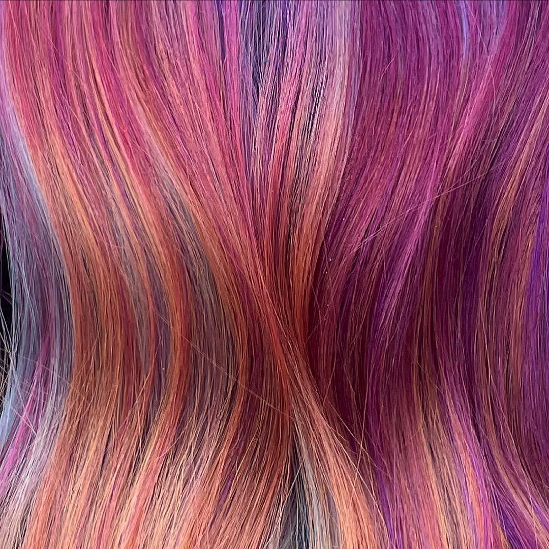 PaulMitchellUS's tweet photo. Anyone else dreaming of an autumn sunset after seeing this?! 😍💕
Love the color creation by @solsisterscissorhands (IG) using #popXG in Bordeaux, Orange, Teal + Purple! https://t.co/MfWKZWH0YS