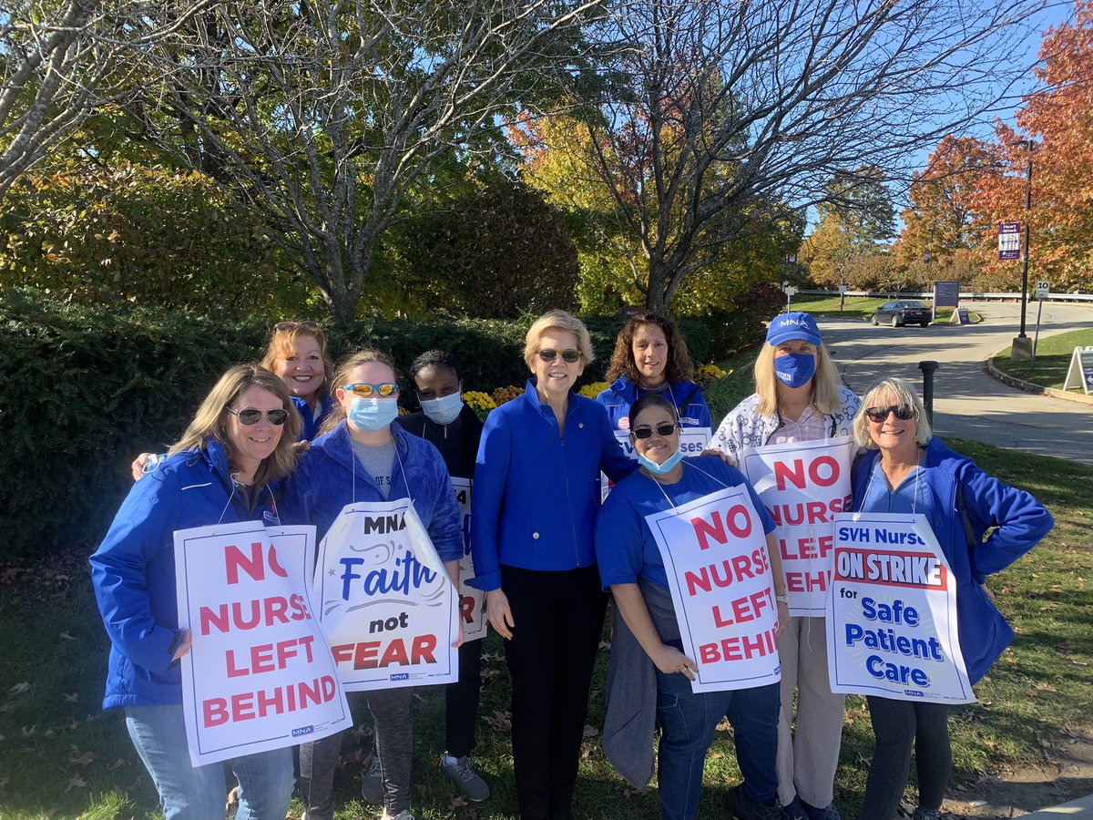 MassNurses's tweet photo. As St. Vincent nurses hit 8 months on strike, they got a boost today from one of their strongest supporters, @SenWarren!
Thank you @ewarren and all of our allies for standing with St. V nurses as they face down corporate giant Tenet on behalf of their patients and community. https://t.co/xgrxHXMH5z