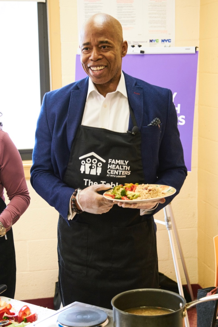 Larry4Health's tweet photo. Congratulations to next NYC Mayor @BKBoroHall @ericadamsfornyc who gets why community-based services are vital.  In 2019, Adams visited the Family Health Centers at @NYULangone food pantry, The Table and talked with us about addressing #foodinsecurity and #communityhealth. https://t.co/g3NUdgW9Om