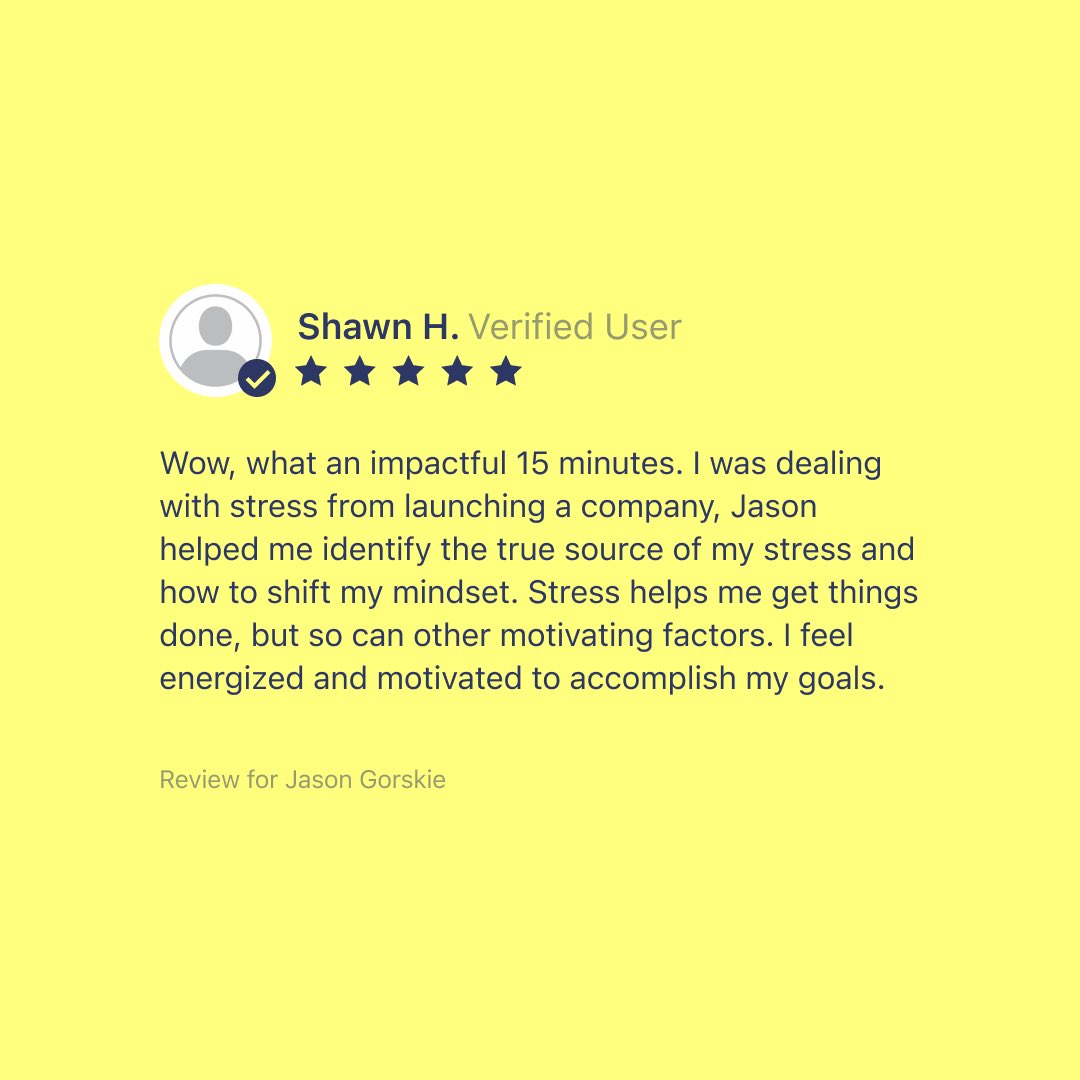 intro's tweet photo. Shawn booked a 1:1 video session with one of our wellness #IntroExperts Jason Gorskie for advice on dealing with work-related stress, and rated the experience as 5-star!

Download Intro to book a consultation with one of our wellness experts today.

https://t.co/gFOElDJr1j https://t.co/cW20kKZRyY