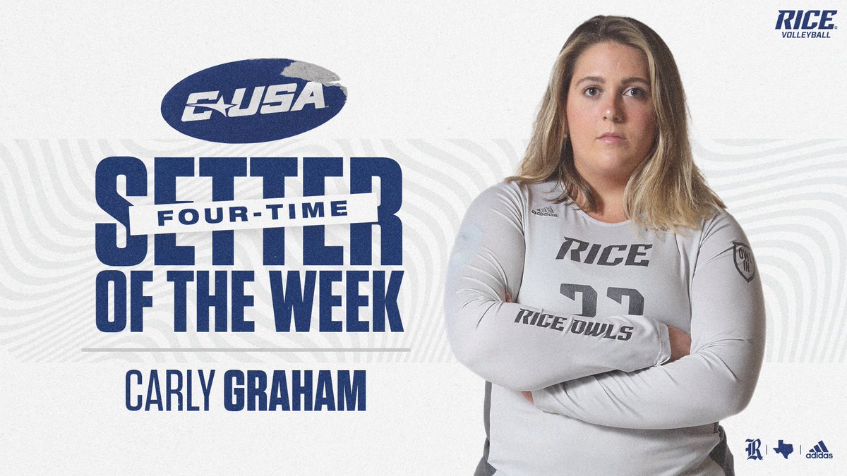 RiceVolleyball's tweet photo. THIS JUST IN | @carlyvball has done it yet again, winning her 4️⃣th #CUSAVB Setter of the Week award this season! 

📰 » https://t.co/GopYmn3522

#GoOwls👐 x #UnfinishedBusiness https://t.co/P9NFrkJ4aj