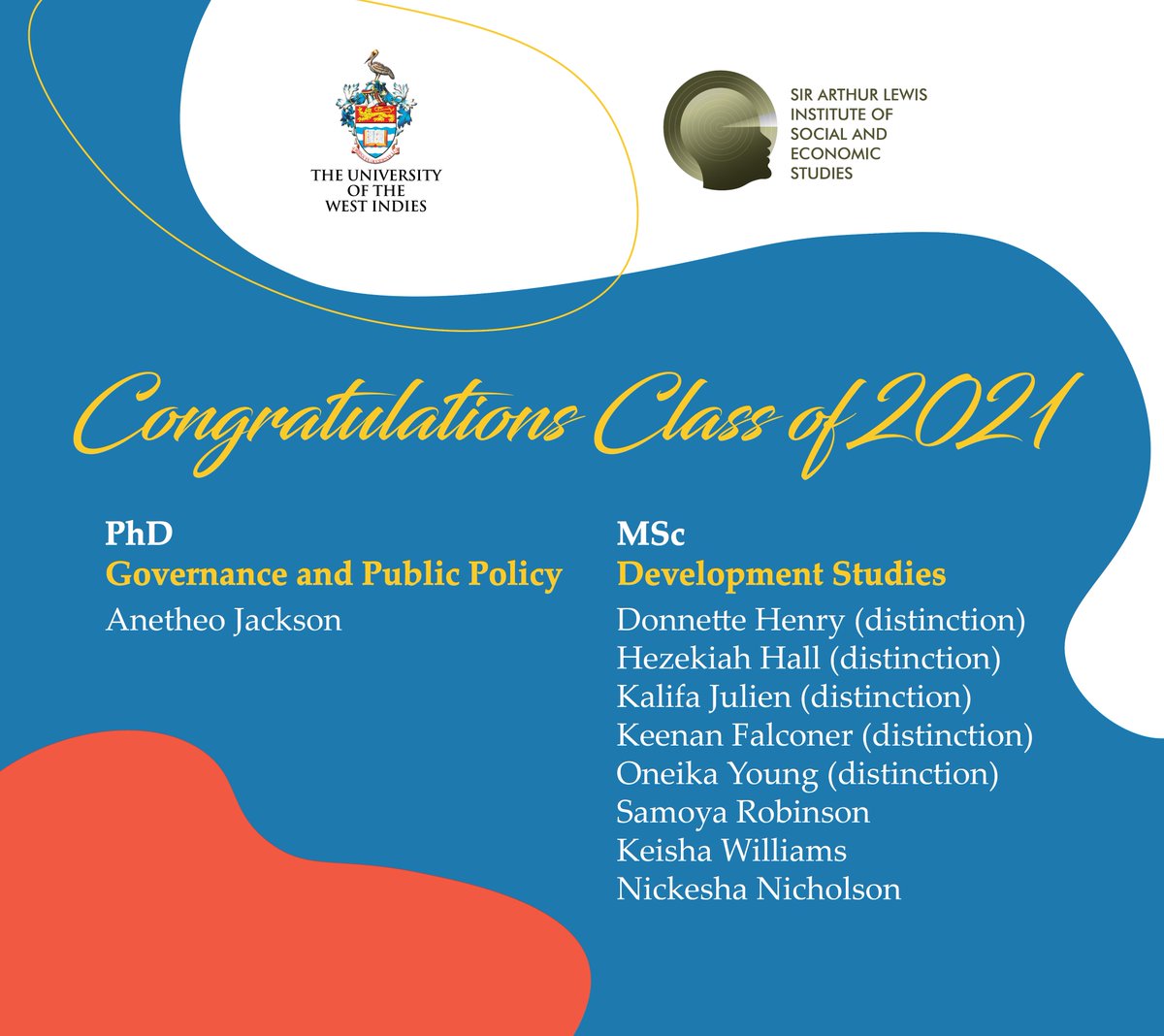 SALISESMona's tweet photo. Congratulations to all our distinguished Graduates from the Class of 2021!🎊
We wish you all the best in your future endeavors 🎉
#uwigrad2021 #development #grad2021 #Msc #salises https://t.co/MNhrBaiB0F