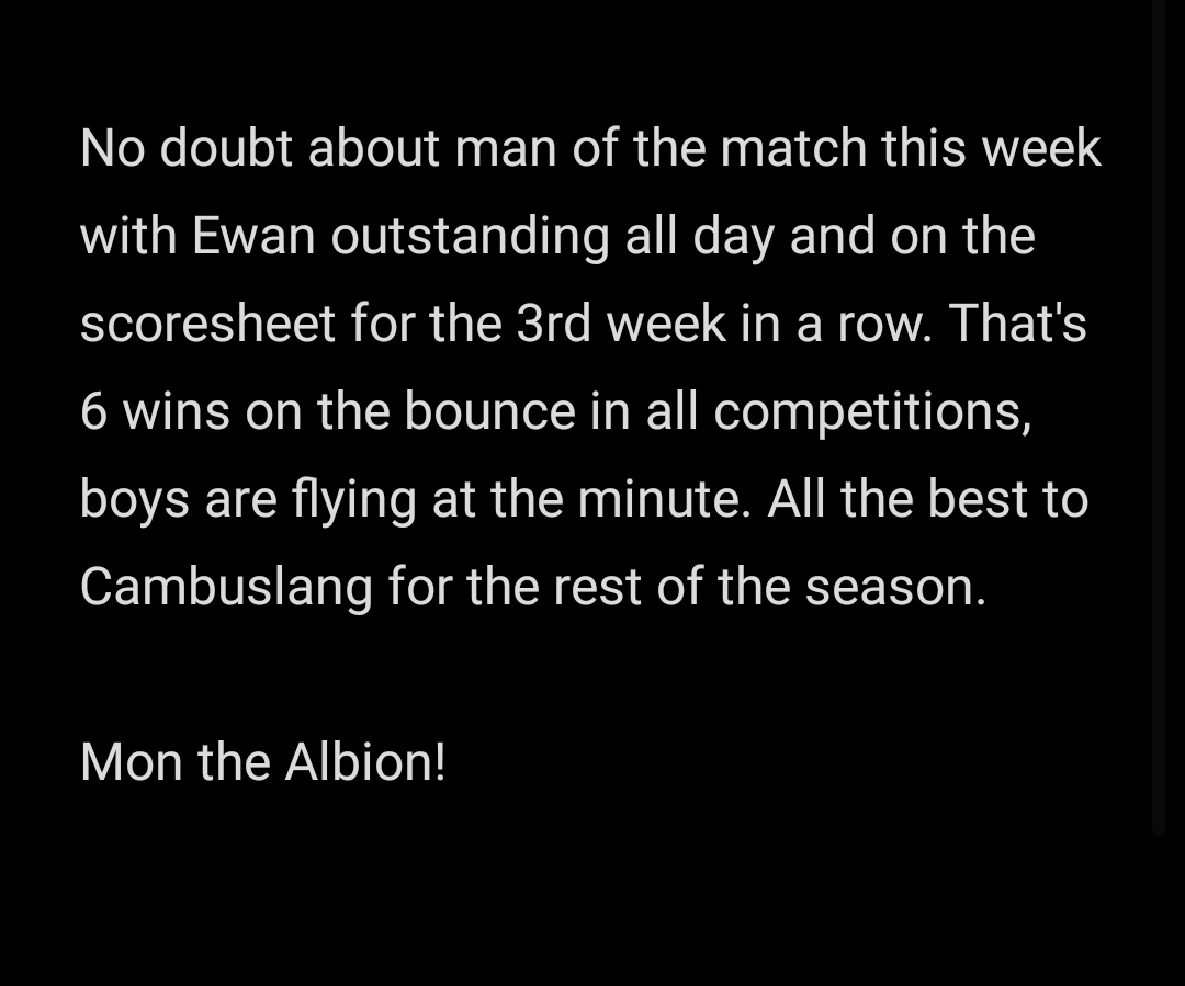 EkAlbion's tweet photo. Full Time Result:

EK ALBION 9-0 Cambuslang Colts

⚽⚽⚽ @mattashelby
⚽⚽ @EwanGillespie27
⚽ @JohnHooper11
⚽ @MarkRobertsonnn 
⚽ @ryankelly789
⚽ @KeeganRian

⭐ @EwanGillespie27 ⭐ https://t.co/yDi2FEtXAs