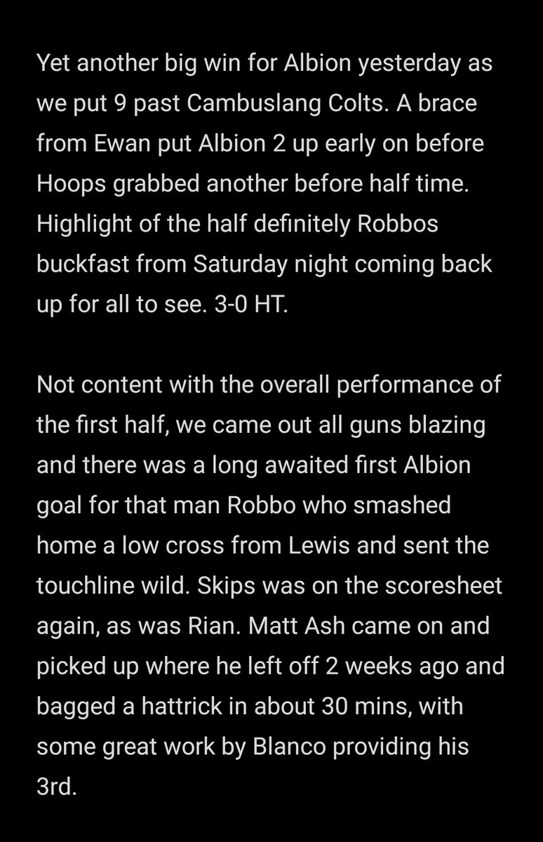 EkAlbion's tweet photo. Full Time Result:

EK ALBION 9-0 Cambuslang Colts

⚽⚽⚽ @mattashelby
⚽⚽ @EwanGillespie27
⚽ @JohnHooper11
⚽ @MarkRobertsonnn 
⚽ @ryankelly789
⚽ @KeeganRian

⭐ @EwanGillespie27 ⭐ https://t.co/yDi2FEtXAs