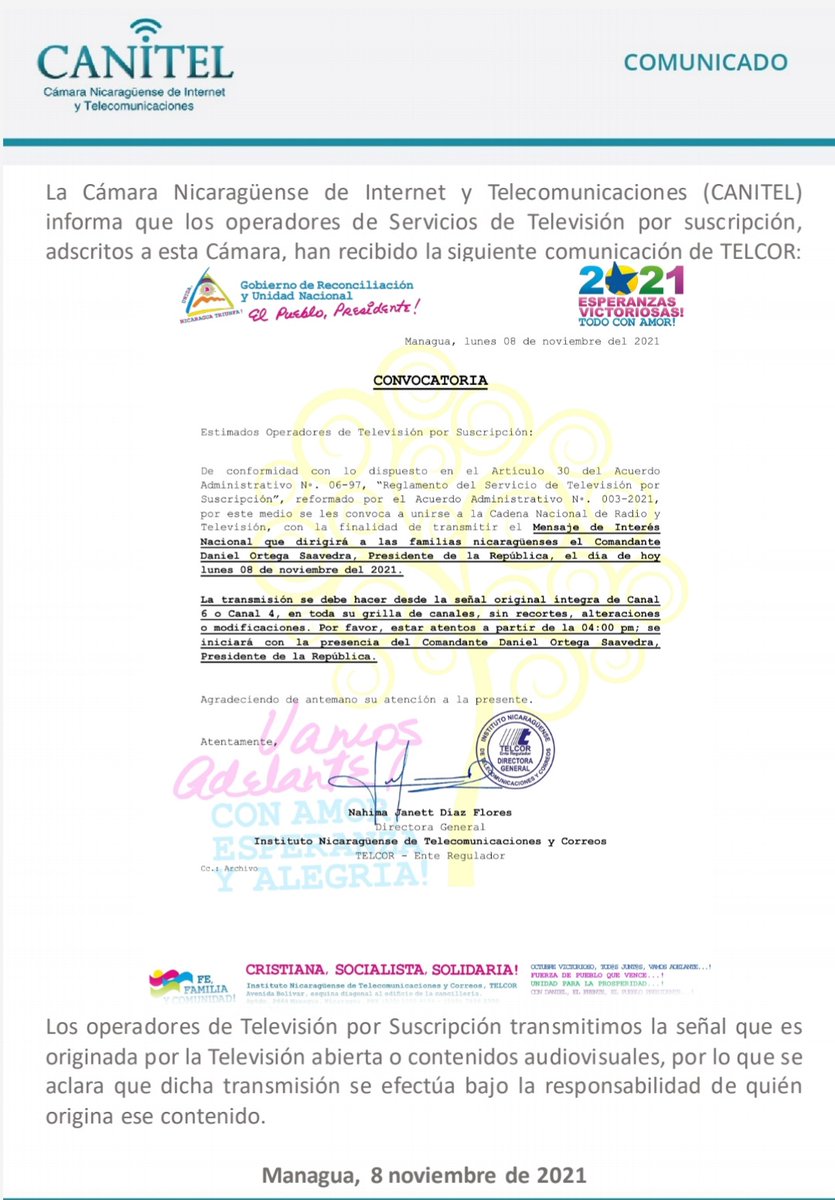 canitel2016's tweet photo. Informamos que los operadores de Servicios de Televisión por suscripción, adscritos a esta Cámara, han recibido de TELCOR la siguiente comunicación. https://t.co/8CO92Avt80