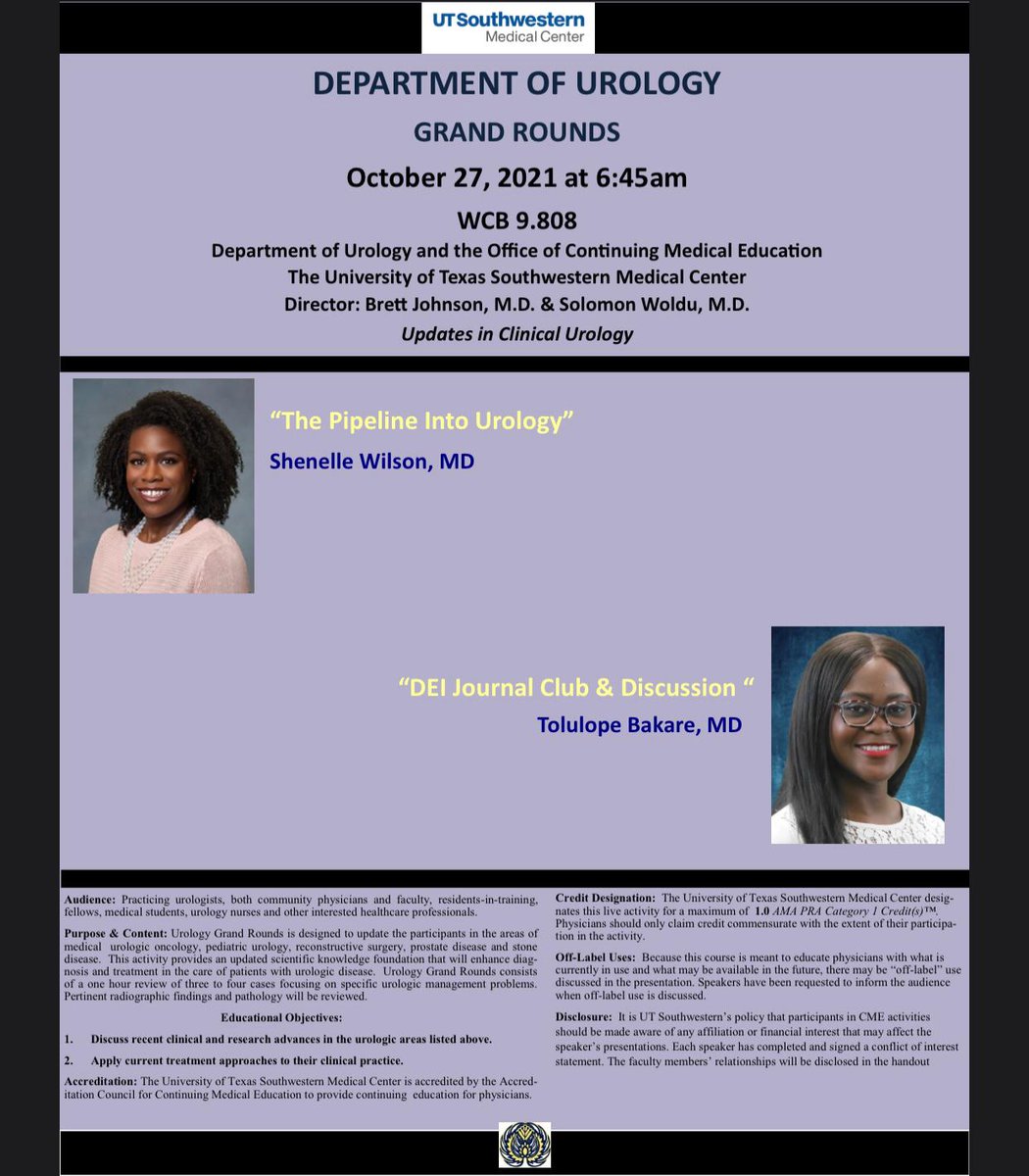 shene11e's tweet photo. It was such an honor to present grand rounds @UTSWUrology last month! 

I love that our field continues to make increasing diversity a top priority 🤎
@rfrankjones_uro
@UrologyUnbound
@tolubakar

#RepresentationMatters #BlackInUrology
#EntreMD https://t.co/34fvZ3cAVw