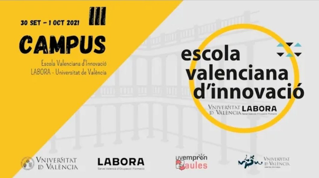 UVstartup's tweet photo. 📹 Vídeo del III Campus de l'Escola Valenciana d’Innovació @GVAlabora i @UV_EG #EVInnovaLaboraUV que es va celebrar a la @LaNauuv el 30/9 i el 1/10 de 2021
👏 Gràcies a totes les persones que participareu en #EVInnova2021
🔗 Al canal #YouTube d'@UVempren_ https://t.co/hlT8iaMzQI https://t.co/4B9kYmJyQi