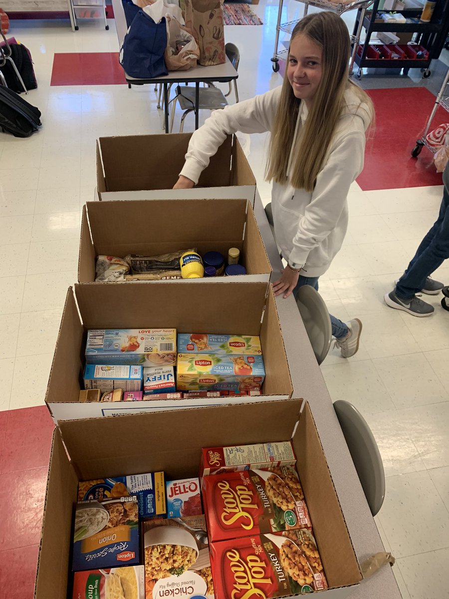SCMSFCCLA's tweet photo. Day 1 of our annual Thanksgiving Food Drive and we collected 467 items! Goal of 2,000 by Friday! All items go to #SmyrnaNourishFoodDrive Thank you #ApexStorage for boxes and prizes! @SCMFalcons @Principal_Murry @RuCoCTE @rucoschools https://t.co/YhVYrAFGNG