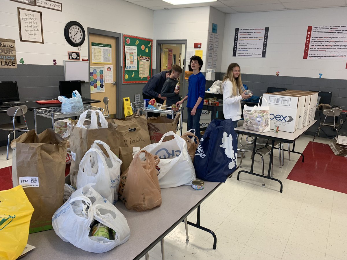 SCMSFCCLA's tweet photo. Day 1 of our annual Thanksgiving Food Drive and we collected 467 items! Goal of 2,000 by Friday! All items go to #SmyrnaNourishFoodDrive Thank you #ApexStorage for boxes and prizes! @SCMFalcons @Principal_Murry @RuCoCTE @rucoschools https://t.co/YhVYrAFGNG