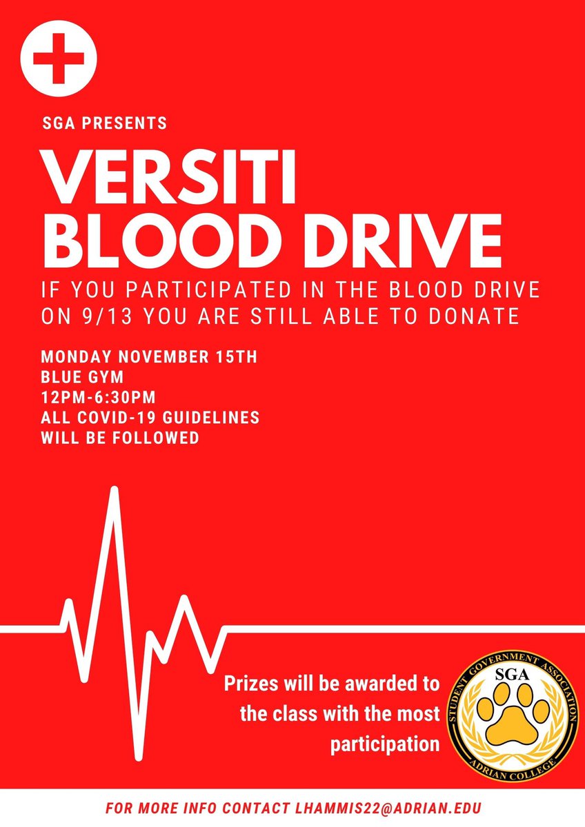 Sign up for the Blood Drive on Monday the 15th! The link was sent out in an email from SGA #GDTBAB