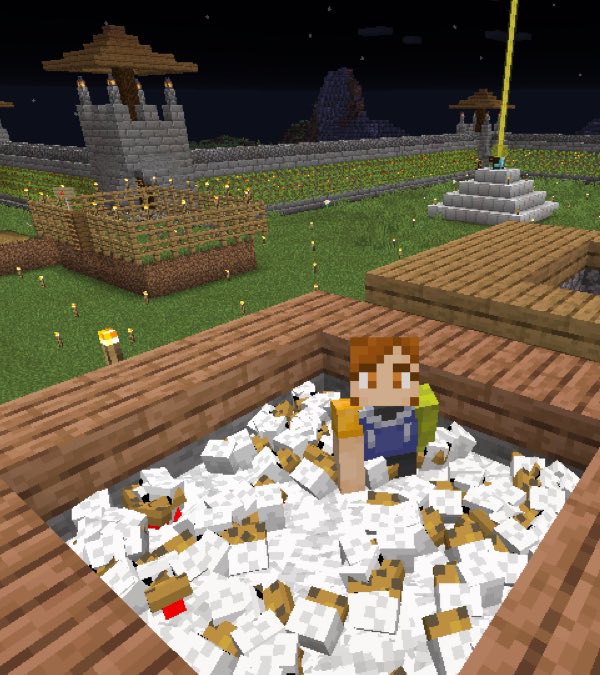 syeramon's tweet photo. Yes, I'm in a pile of chicken 🐓
#Minecraft #Schenanigans #vTuber #enVTuber #LateNights https://t.co/H0YyEVPACp