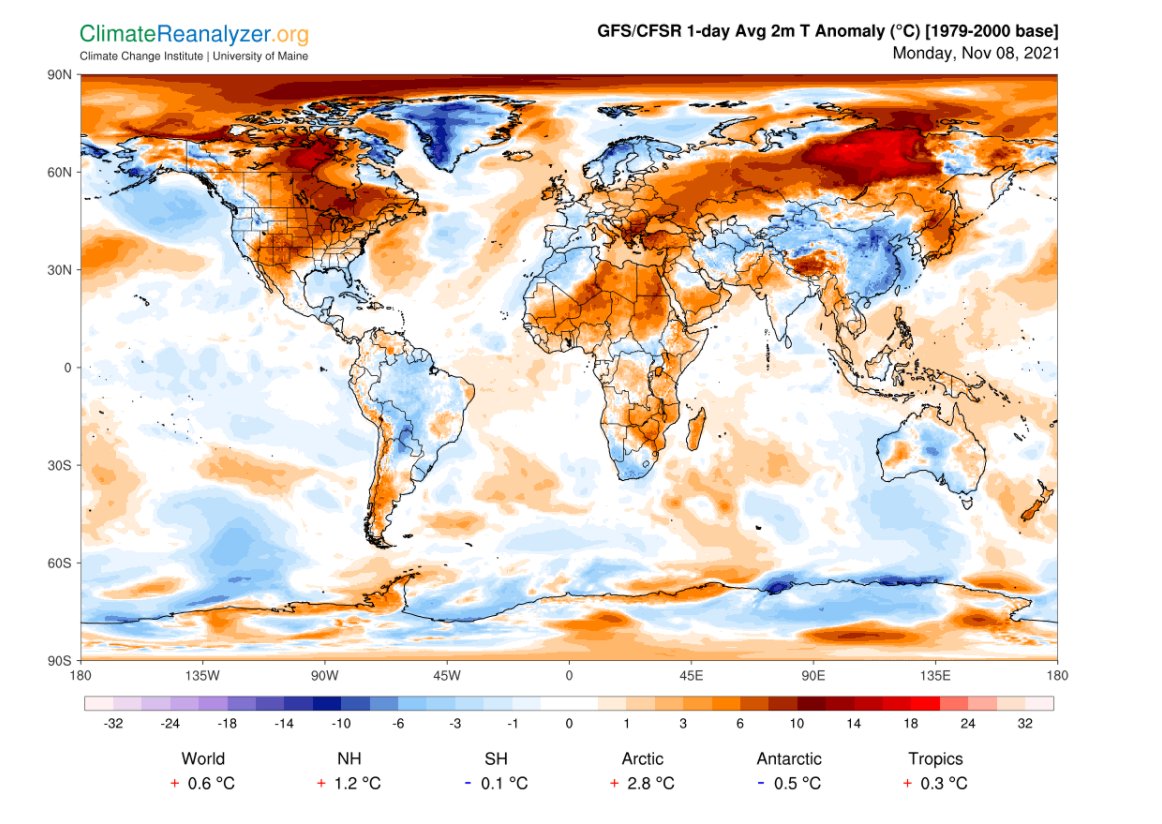 Your Monday reminder that even if it's cool in your backyard, the entire planet is much warmer than average. The area of red are >> than blue. #ClimateCrisis #COP26