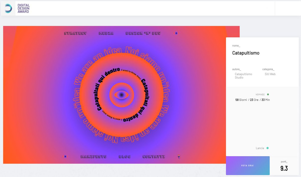 catapultismo's tweet photo. Ancora una nomination per il nostro sito: questa volta su @ddaward  👁 

Please vote for us 💜👇
https://t.co/jZy6dbmTQh 

#graphicdesign 
#webdesign 
#webagency https://t.co/edjVWAqiOj