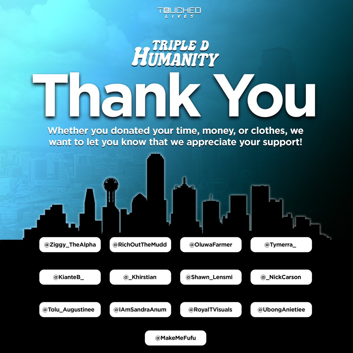 Touched_Media's tweet photo. The first annual DDD Humanity event was a huge success and it would not be possible without your support! 

Thanks to your generosity, we were able to give away $2,122 worth of new winter clothes, as well as plenty of used items to people who are in need. https://t.co/1k8b3nTgC1