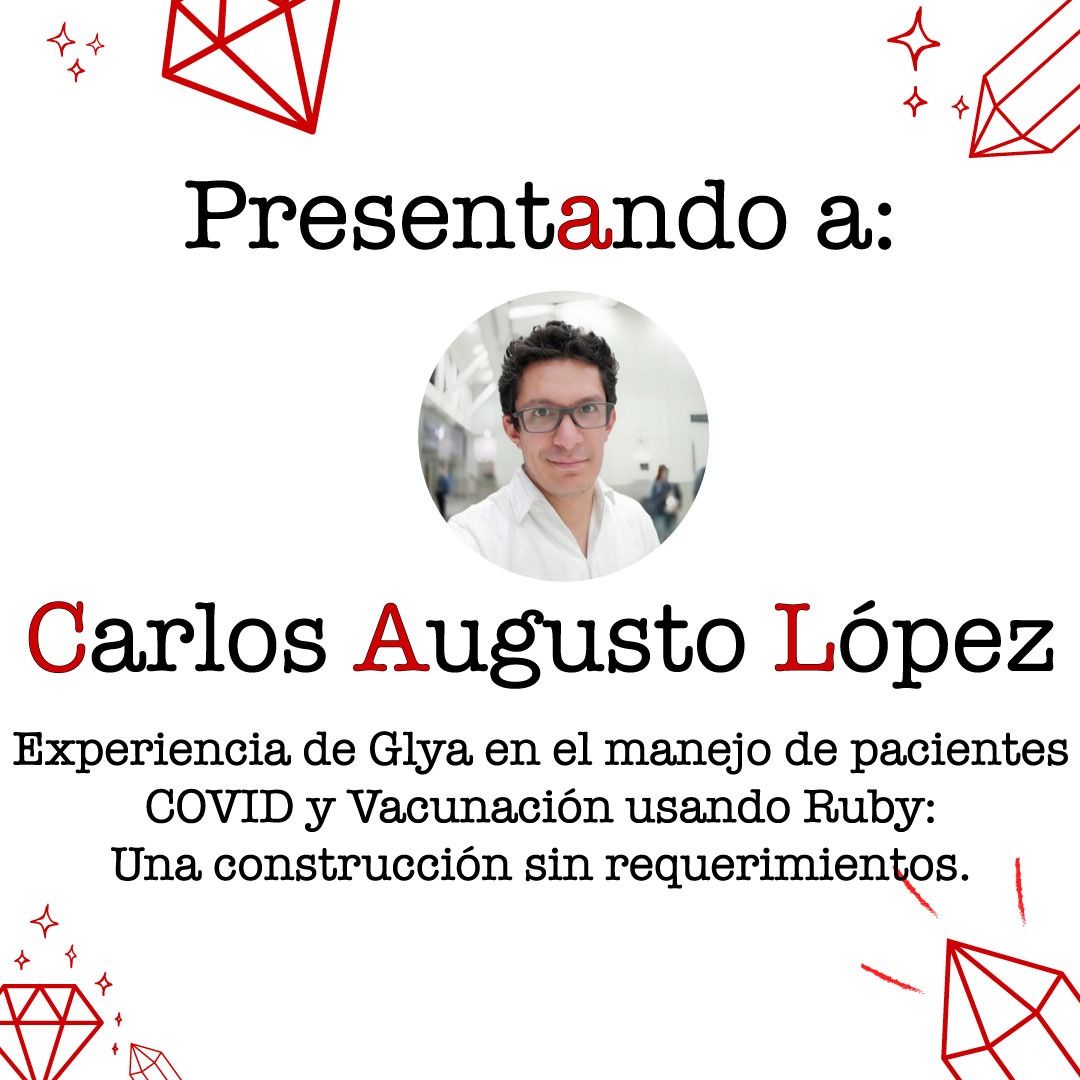 ruby_bogota's tweet photo. El dia de mañana 9 de Noviembre nos vemos. Nos acompañará Carlos Augusto López y su charla será: Experiencia de GLYA en el manejo de pacientes C-OVID y Vacunación usando RUBY: Una construcción sin requerimientos.
#ruby #rubyonrails #rubymeetup #rubyonrailsdeveloper #rubybogota https://t.co/Rokc9ZnyzW