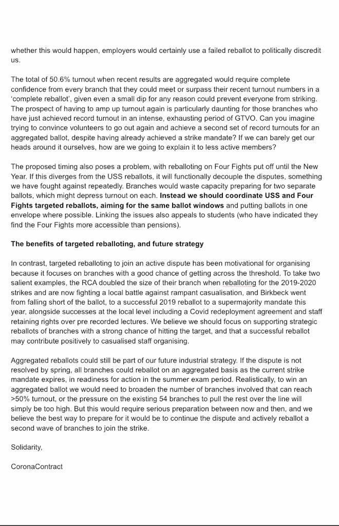 CoronaContract's tweet photo. URGENT MESSAGE IN ADVANCE OF FRIDAY'S MEETING TO DECIDE ON STRIKE STRATEGY: We are asking all UCU members to OPPOSE the General Secretary’s proposal to conduct a complete aggregated re-ballot for the Four Fights in January. See our short article 👇 or read the 🧵 and please RT https://t.co/NxBB31IEQD
