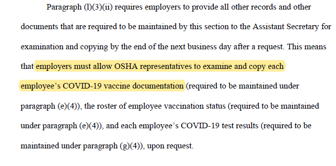 Techno_Fog's tweet photo. More serious issues w/ the OSHA COVID-19 vaccine mandate -

OSHA can "examine and copy each employee's COVID-19 vaccine documentation"

OSHA says it does not need "employee permission" to access "employee medical records"

This mandate covers 84 million+ Americans... https://t.co/pUlKY35fcI