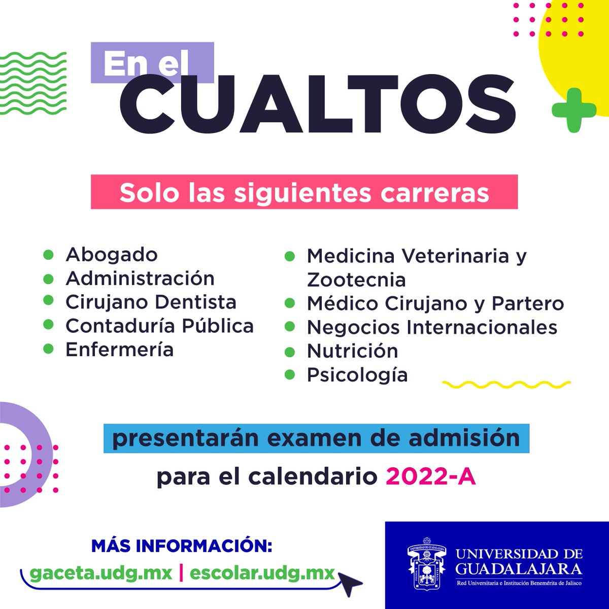 Atención aspirantes, te recordamos que en CUAltos, todos presentan examen de admisión el próximo 13 de noviembre. Conoce más información en gaceta.udg.mx/admision/ @KarlaPlanter1 @AponceEmobil @RomeroMenaFco @DrSergioSE @javierdealba4s @LAC_1975