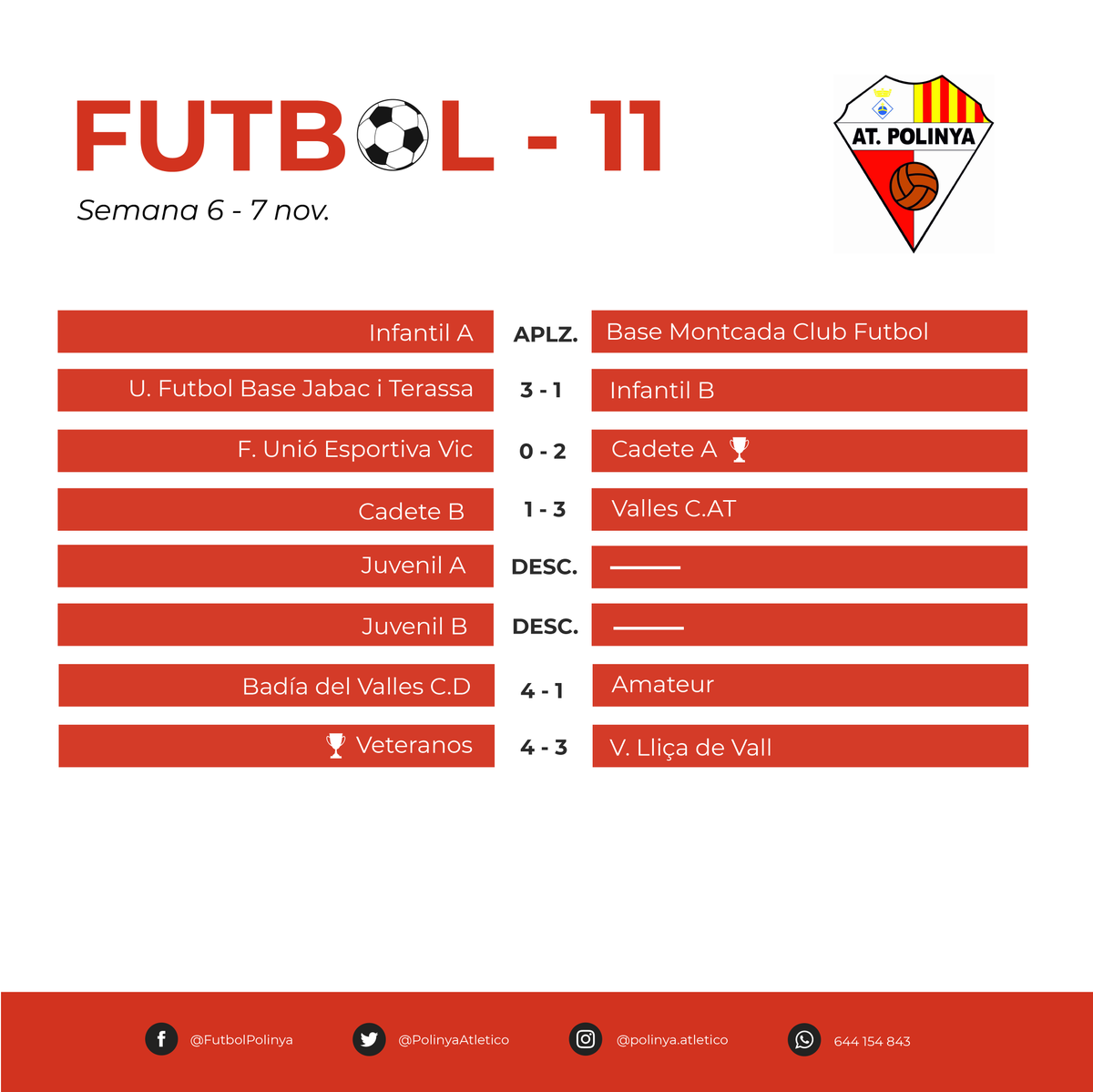 PolinyaAtletico's tweet photo. Aquí tenéis los resultados del fin de semana 🏆 Poco a poco seguimos avanzando. Muy orgullosos de lo que están consiguiendo todos los equipos del club 💪🏻❤️ https://t.co/JahM5Ns2vr