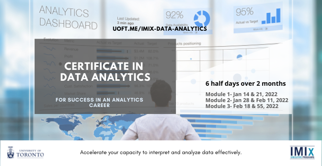 IMIx_Program's tweet photo. Here we go! Our IMIx Certificate in Data Analytics is being offered again this Winter. Learn about different data analysis tools which enable you to draw useful insights about future industry trends specific to your industry and organization. https://t.co/N5qCfuDsu8 https://t.co/8YyePRCLu7