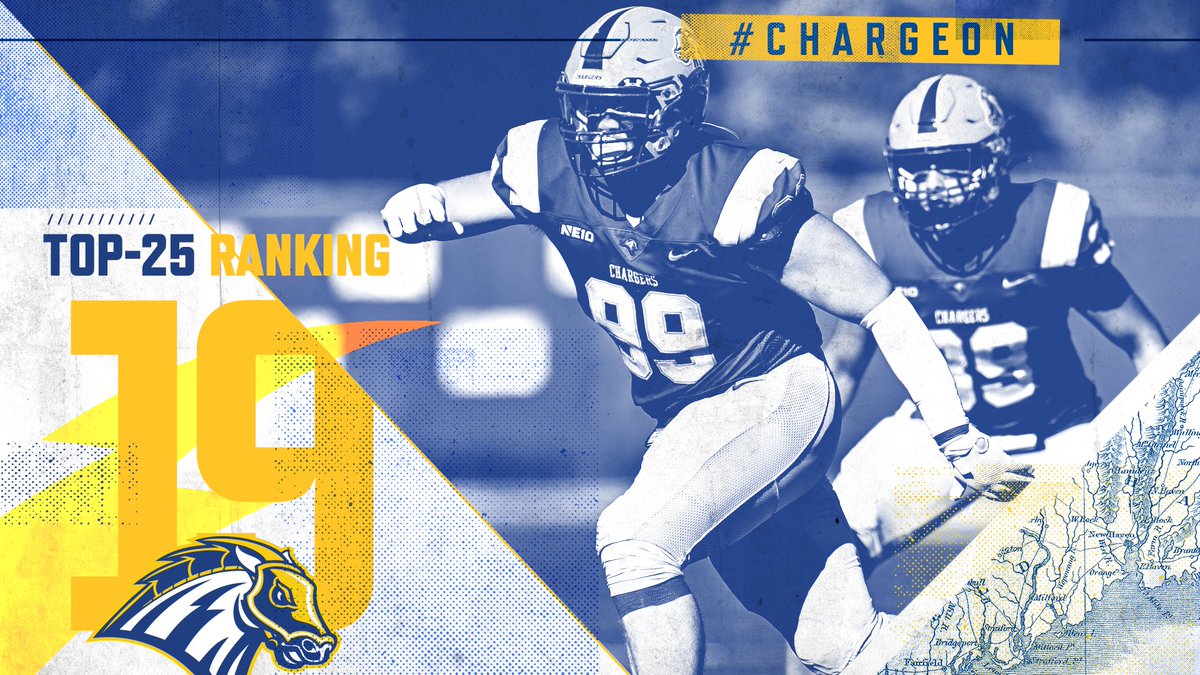 UNewHavenFB's tweet photo. Movin' on Up!!! Following our convincing win over Bentley, we jump 🖐️ spots in this weeks @WeAreAFCA Coaches Poll, now #️⃣1⃣9⃣ heading into the regular season finale! #ChargeOn https://t.co/tWHaEvkKJn