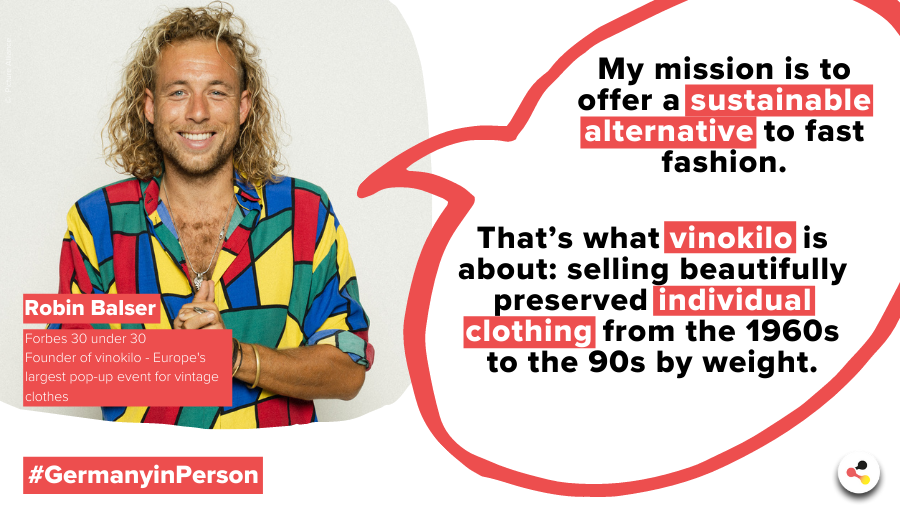 ger_trends's tweet photo. 🇩🇪 #Germany is committed - are you?

Many people stand up for the most diverse issues and inspire others. 

💚 One of them is @rob_bal: with @vinokilo he wants to offer a sustainable alternative to #fastfashion. 

#GermanyinPerson #sustainability https://t.co/zYbXQNw5Py