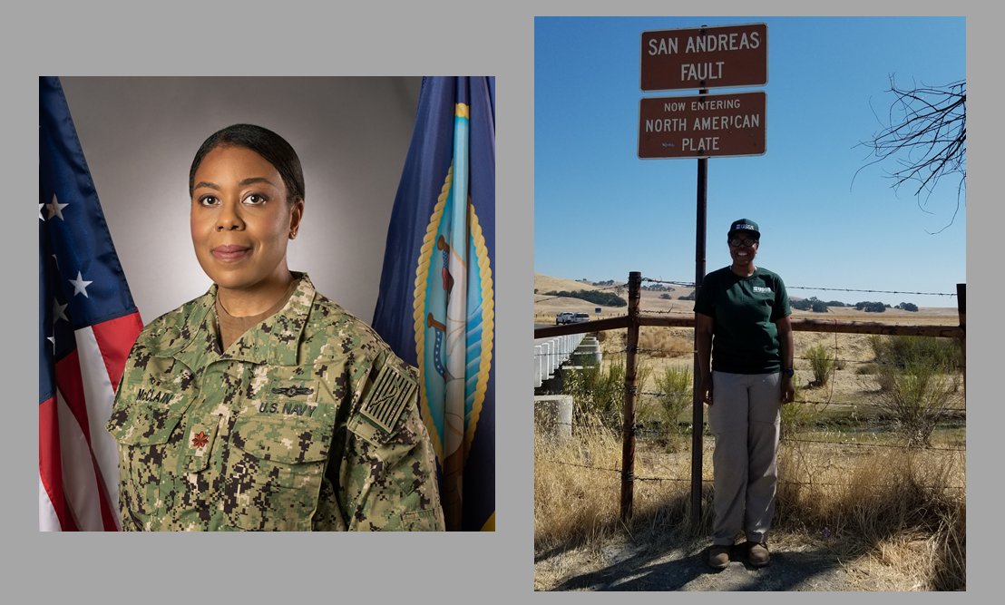 USGS_Quakes's tweet photo. To get the ball rolling, meet Adria McClain! Adria served in the US Navy as a Meteorology and Oceanography Officer. After leaving active service she brought her talents to #TeamUSGS. As a USGS geophysicist, Adria part of a team that keeps a watchful eye on earthquakes. https://t.co/N08yKAxhEb