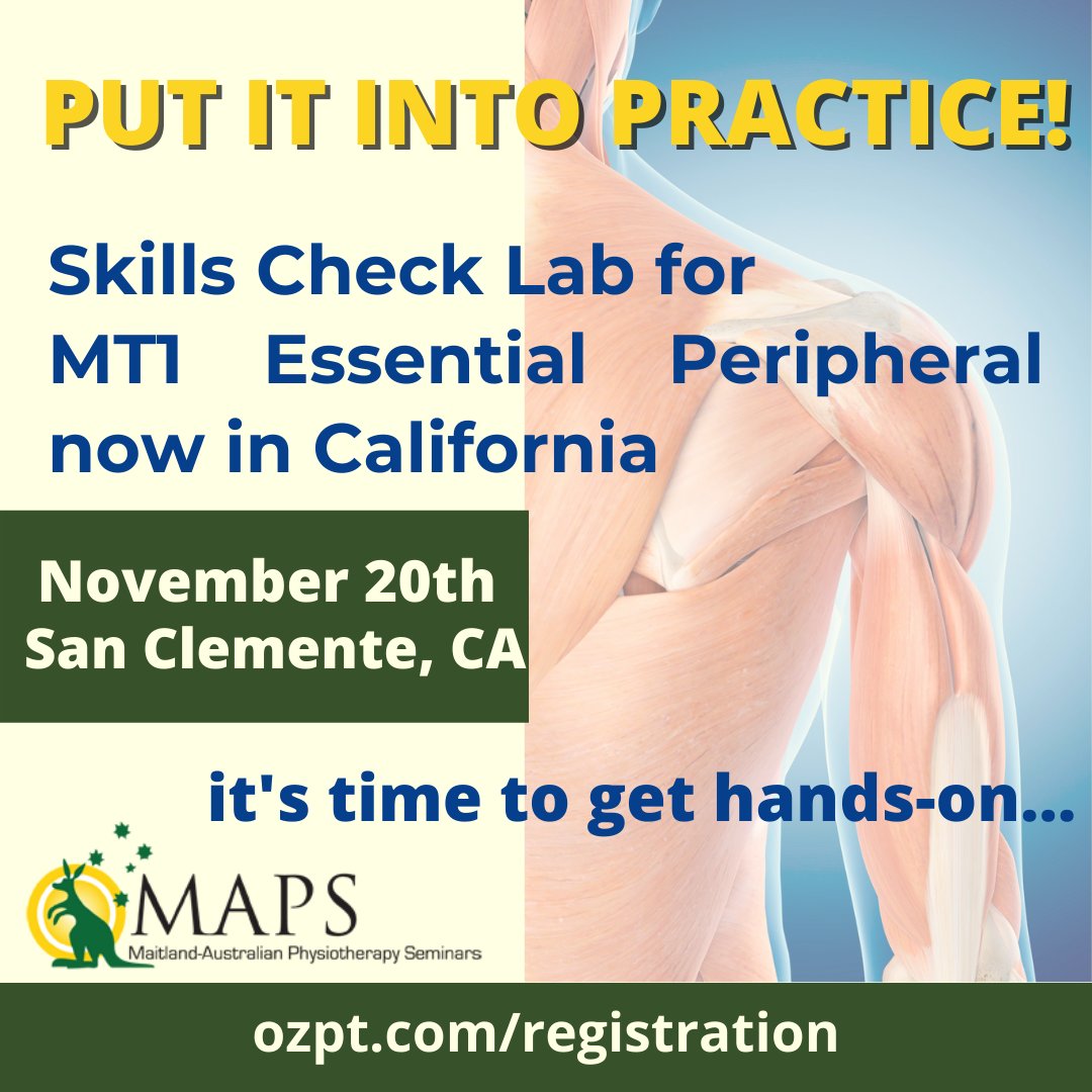 OZPTcom's tweet photo. California #PTs! Get your hands-on training for #MAPS Essential Peripheral Seminar. There's still some space in the November 20th course!
https://t.co/Dut9S6XmFW
#manualtherapy
#maitlandmethod
#physicaltherapy
#handsontherapy https://t.co/d5qXCkFW7O