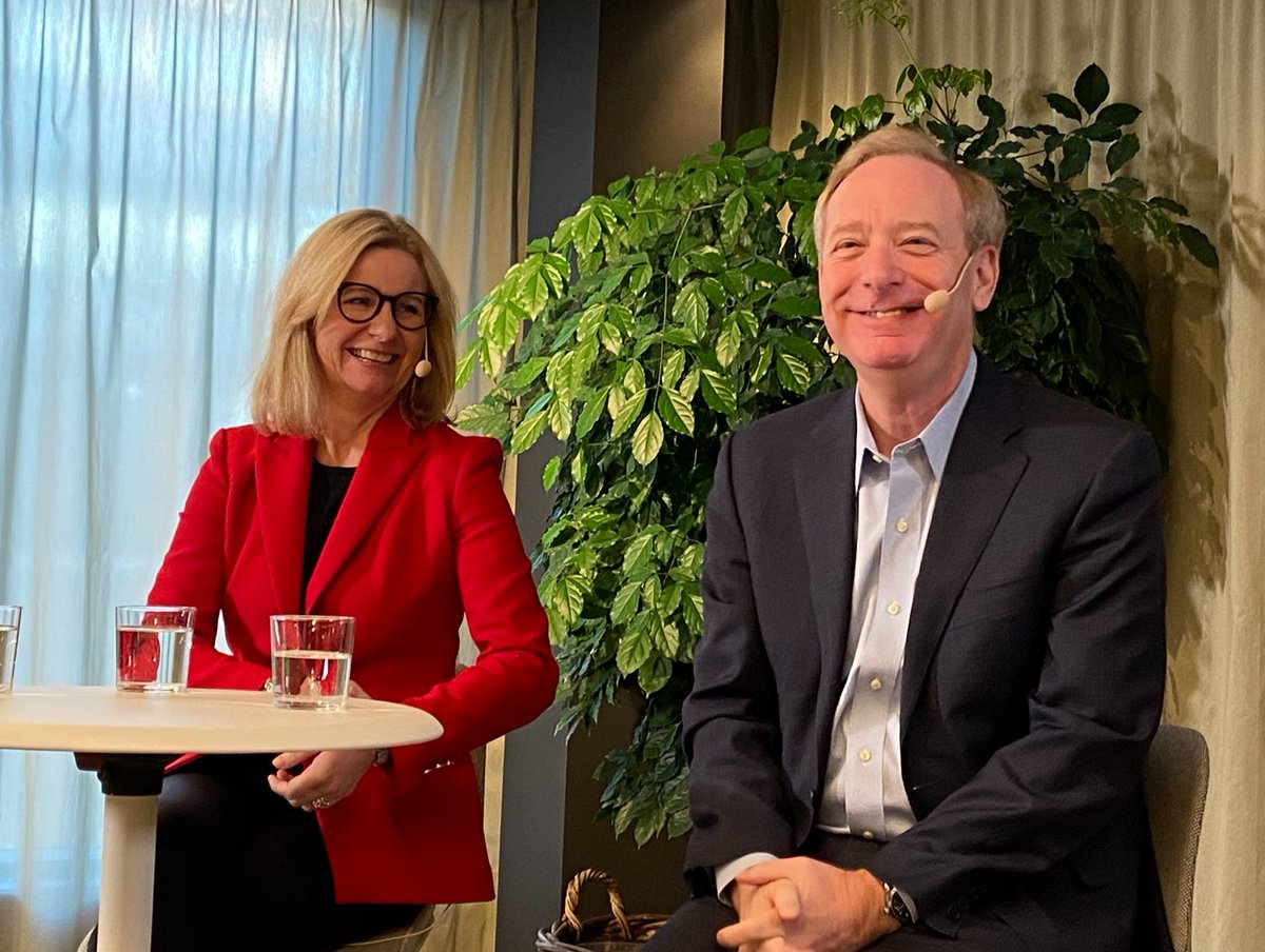 One of these moments in time when welcoming <a href="/BradSmi/">Brad Smith</a>, President and Vice-Chair of Microsoft, to Stockholm. A true honor and privilige discussing topics like transformation, sustainability, security and the need for change to have a sustainable future with Microsoft GM <a href="/HBarnekow/">Helene Barnekow</a>
