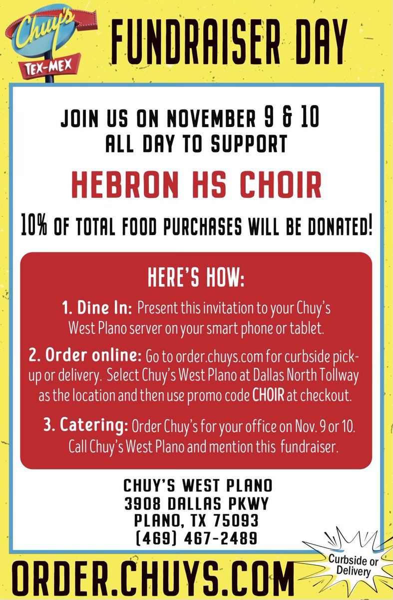 See y’all Tuesday and Wednesday at Chuy’s!!
