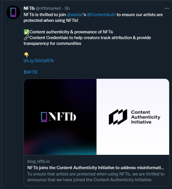 CryptoBTC_Chris's tweet image. $NFTB (on KuCoin) working with Adobe! to ensure artists are protected. 

Wow! Huge names... Adobe, Twitter, Microsoft, Nikon!
