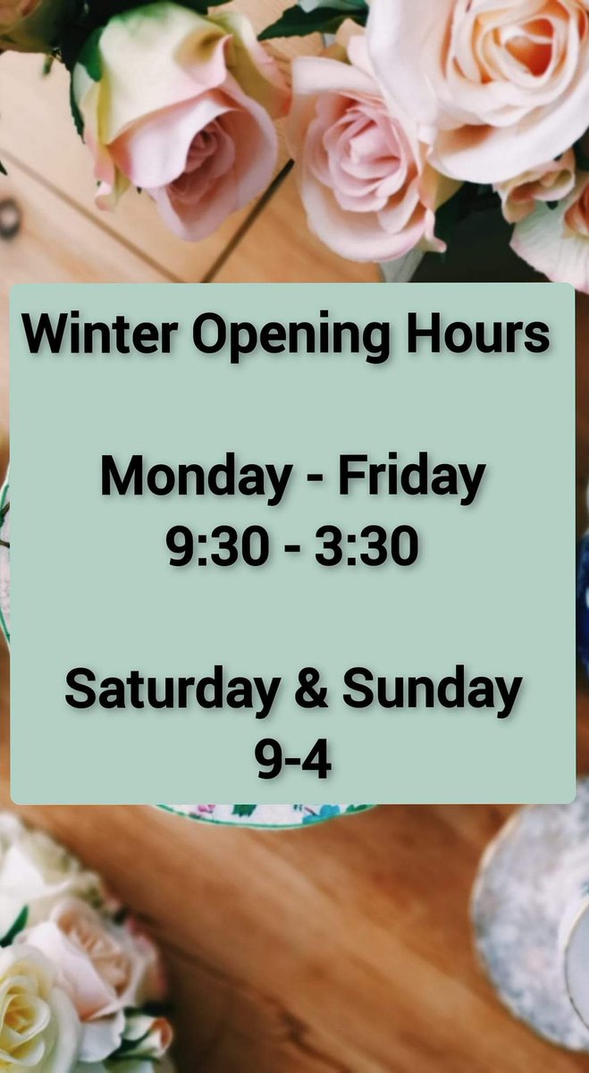 FifteasTearoom's tweet photo. Seasonal Opening Hours 🍂

As the dark nights are closing in we have decided to close earlier in winter! 

#fifteasvintagetearooms  #LoveBishopAuckland #openinghours #darknights https://t.co/mjFGeAI63J