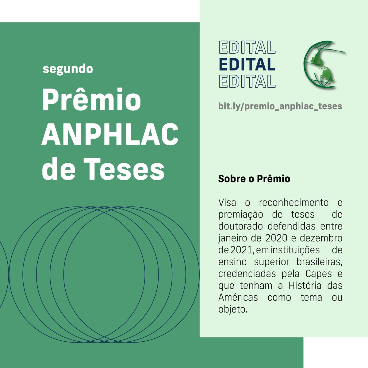 ANPHLAC's tweet photo. SEGUNDO #PRÊMIO #ANPHLAC DE TESES

A ANPHLAC, torna público o Edital 2020 – 2021, de abertura de inscrições para seleção de candidatas(os) ao Prêmio ANPHALC de Teses.

Mais informações em https://t.co/zkfNaSWEyS

#historia #doutorado #tese #historiadasamericas #americalatina https://t.co/sWuhtl8kY9