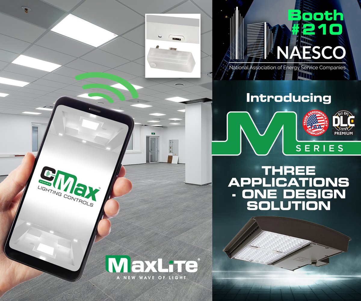 MaxLite is in booth 210 at the NAESCO R3 Conference in Austin, TX. Stop by and see the MaxLite team to see and experience the patented c-Max “Control Ready” network controls system that can be used with MaxLite’s line of TAA “Controls Ready”products.