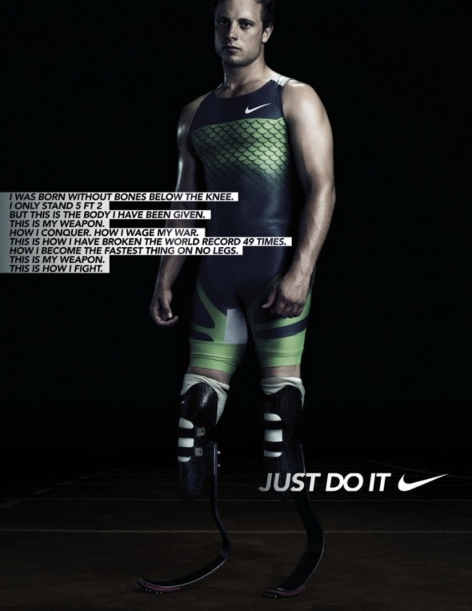KyleeWig220's tweet photo. #CD5b @psyc220 this is a powerful example of “inspiration porn” because it portrays a famous runner of his disabilities in a way to motivate people that aren’t disabled. This is one of the many ads Nike uses of disabled folx to motivate others. https://t.co/sSsI6LiFxU