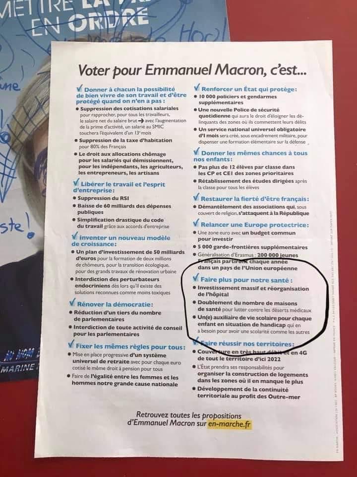 GladelPatricia's tweet photo. Programme de Macron en 2017…. Ça se passe de commentaires…. https://t.co/PzU2KtIQSq