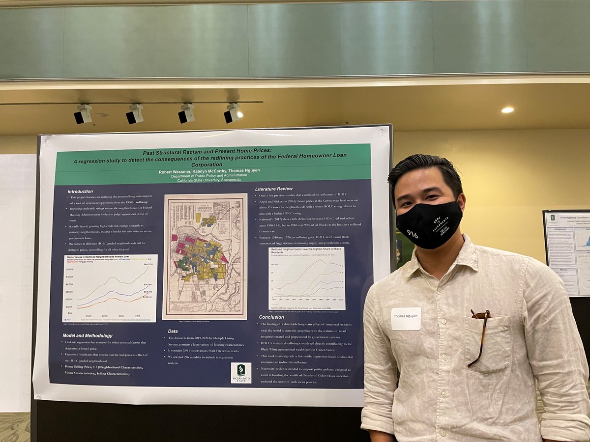 Congrats to Thomas Nguyen, for his participation in the Research Poster Forum last Friday! Proud of his research: "Past Structural Racism and Present Home Prices: A regression study to detect the consequences of the redlining practices of the Federal Homeowner Loan Corporation."