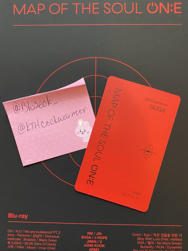 BluSeok_'s tweet photo. BTS WTT MOTS ON:E Blu-ray pc

Have: Yoongi

Want: Jungkook Equivalent

📍USA

WW: 🚫

Please dm if you want to trade. Past trade proofs in pinned. https://t.co/3rXW2b1YM5