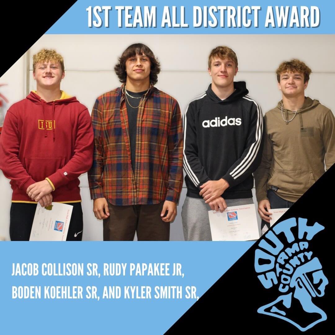 Congratulations to Jacob Collison, Rudy Papakee, Boden Koehler, and Kyler Smith for being named 1st Team All-District for the 2021 Football Season. Congrats for this honor! #thetrojanway