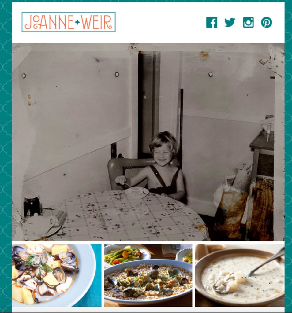 ChefJoanneWeir's tweet photo. In case you missed it...last week I sent a newsletter featuring a childhood story about my mom's homemade clam chowder.  Now her recipe is trending on my website.  Think mom would like that!⁠
♨️😘⁠
https://t.co/0t0DTLnq7z
#weircooking⁠
#chowder⁠
#newengland⁠
#comfortfood https://t.co/FvT91UmGy2