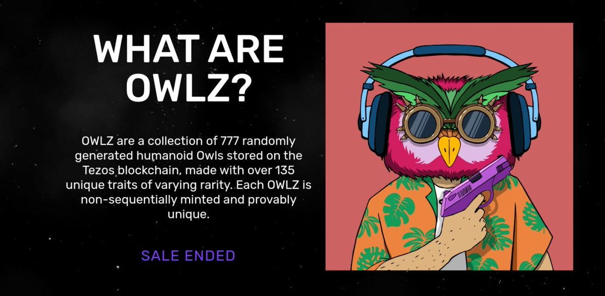 owlz_tez's tweet photo. Hoot ,hoot 🦉
Our sale has ended and we are now 777 strong OWLZ , with 4 Legendary OWLZ .We have reduced the total supply from 2222 to 777 based on our community feedback.
You can get your OWLZ at:https://t.co/1djdBnxblm
#OWLZ #Tezos #OBJKT #NFTcollection #NFTsale https://t.co/CzMpA7gU1I