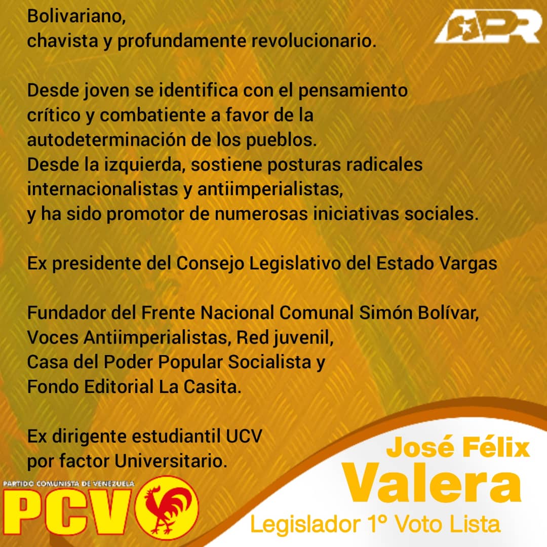 1Mhario's tweet photo. Vota: José Félix Varela.
Legislador 1° en Voto Lista.
Bolivariano, chavista y profundamente revolucionario.

#LaGuairaTieneAlternativa
#VotaGalloRojo
#AsíVotamosLosRevolucionarios
#VotaPCVGalloRojo https://t.co/MlQ1SMQFtT