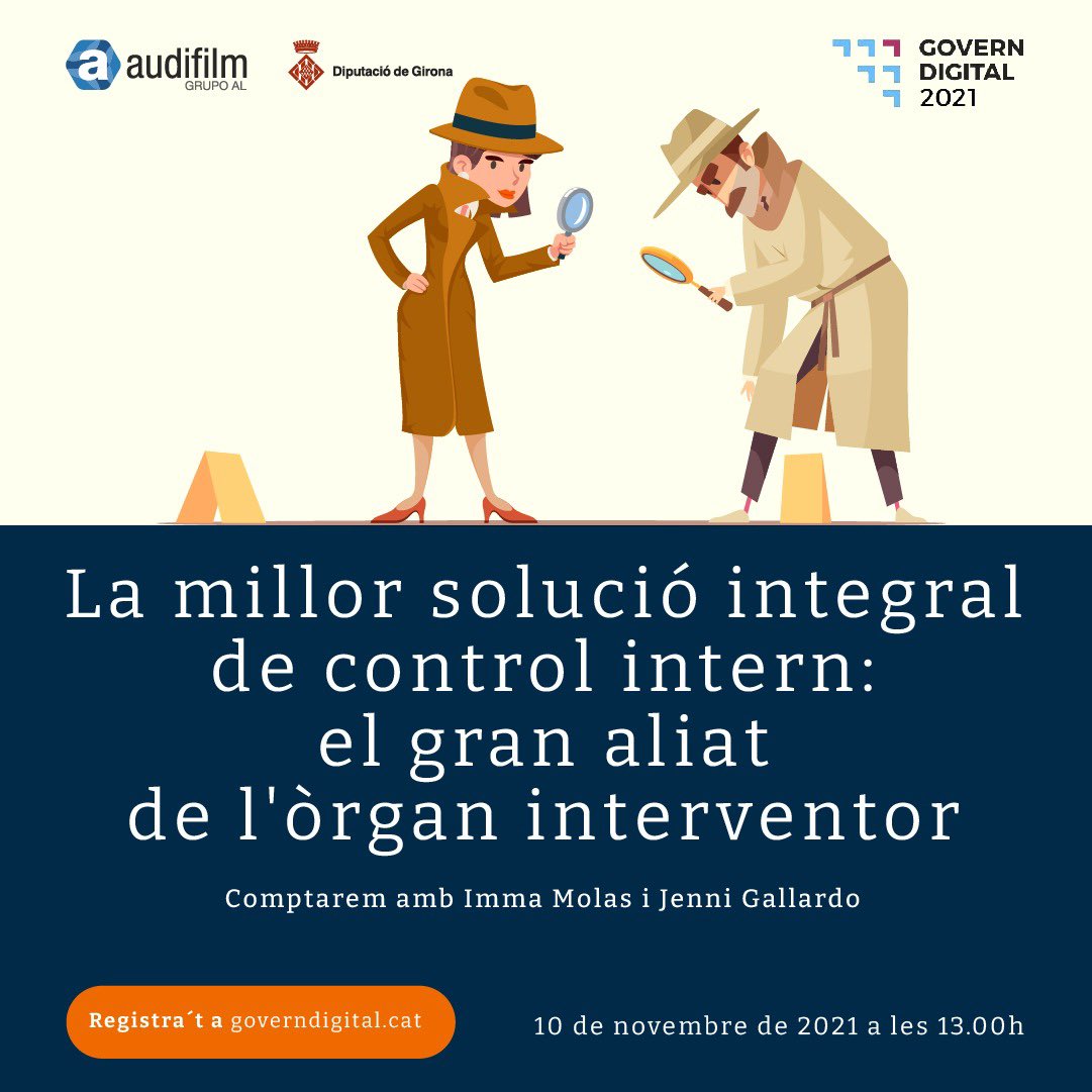 AudifilmConsult's tweet photo. 🔎Elemental, estimat Watson!
✏️“La millor solució integral de control intern: el gran aliat de l’òrgan interventor” amb la @jenngallard i l’Imma Molas‼️
#controlintern #organinterventor #CGD2021 #audifilm https://t.co/ChWXodrDk6