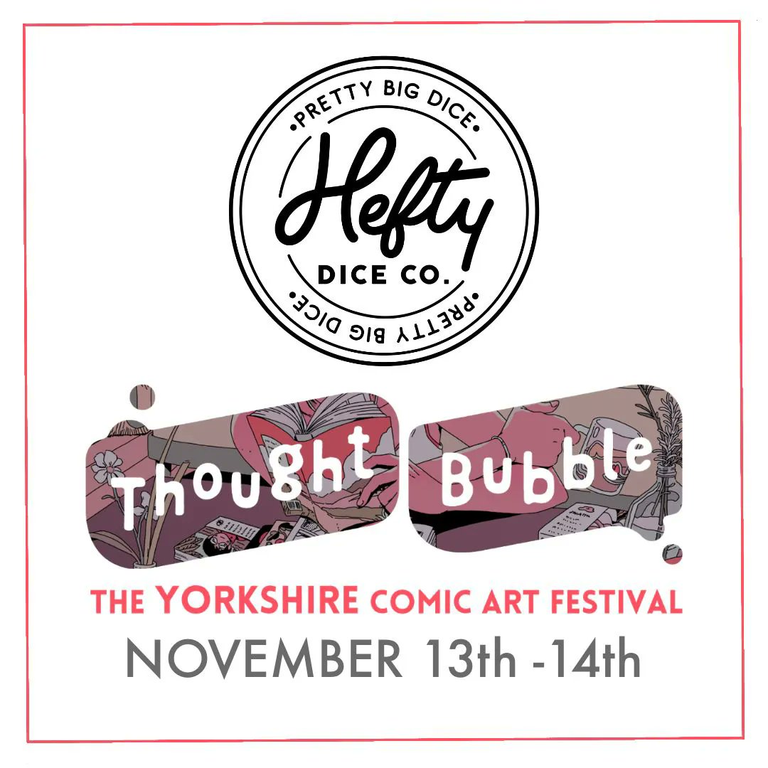 HeftyDice's tweet photo. This weekend I’ll be at Thought Bubble Festival with a small selection of dice, so if you’re in the Harrogate area stop by and say hello! ⠀
⠀
#heftydice #dungeonsanddragons #d20 #dice #dnd #dnd5e #ttrpg #dicehorde #handmadedice #dicemaker #dicemaking #dicecommunity #dicegoblin https://t.co/HOMU8bTIrL