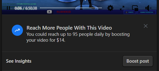 ItsWiKKiD's tweet image. You know you're down bad when Facebook is trying to get me to boost a post to 95 people 🤣