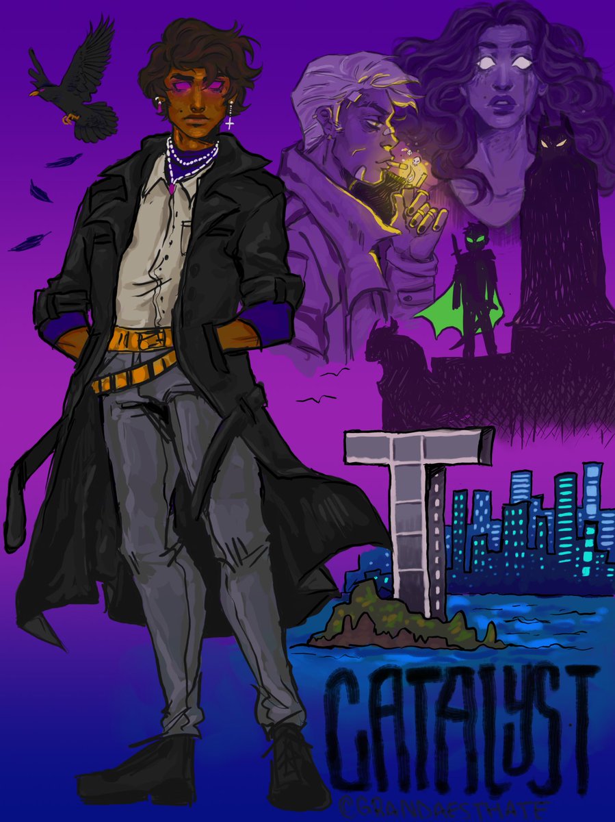 aesthate's tweet photo. Made a fake comic cover for Dio/Catalyst (OC) who does magic and stuff ft. His dead mother in her spectral form 
#teentitansoc #gothamoc #youngjustice #youngjusticeoc #OC #originalcharacter https://t.co/OwpOkdTGjy