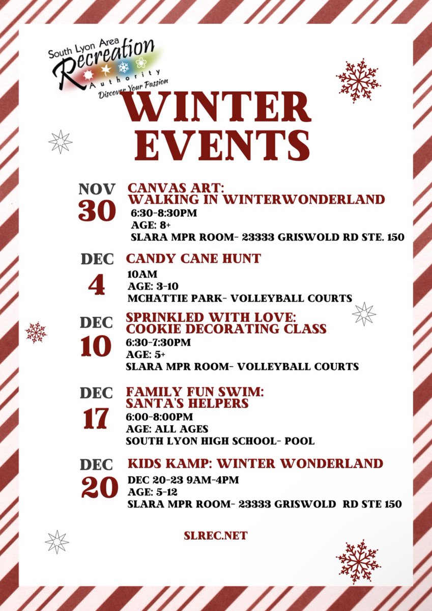 Winter 2021 events! Sign up on SLREC.NET