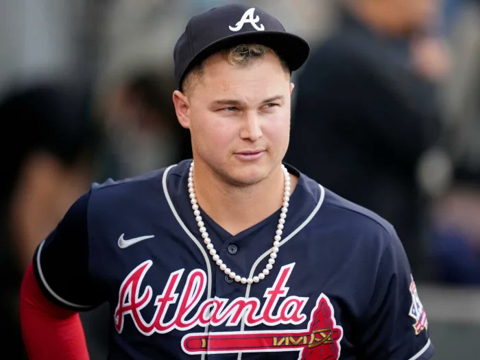 Professional Athlete Joc Pederson sporting a pearl necklace all throughout the 2021 MLB post-season 