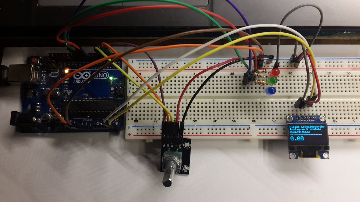 ozgen_bahadir's tweet photo. Encoder & Oled Using with Arduino Uno
if encoder value 10 led Red On
İf encoder value 20 led Green On
İf encoder value 30 led Blue On
İf encoder value -5 all Leds Off
@roboticcode 🧑🤝🧑👭👬👫👯🧑🤝🧑👭👬👫👯#arduino, #robotikkodlama,#robotik, #roboticcode2020, #roboticcode, https://t.co/XMgJYylWMu