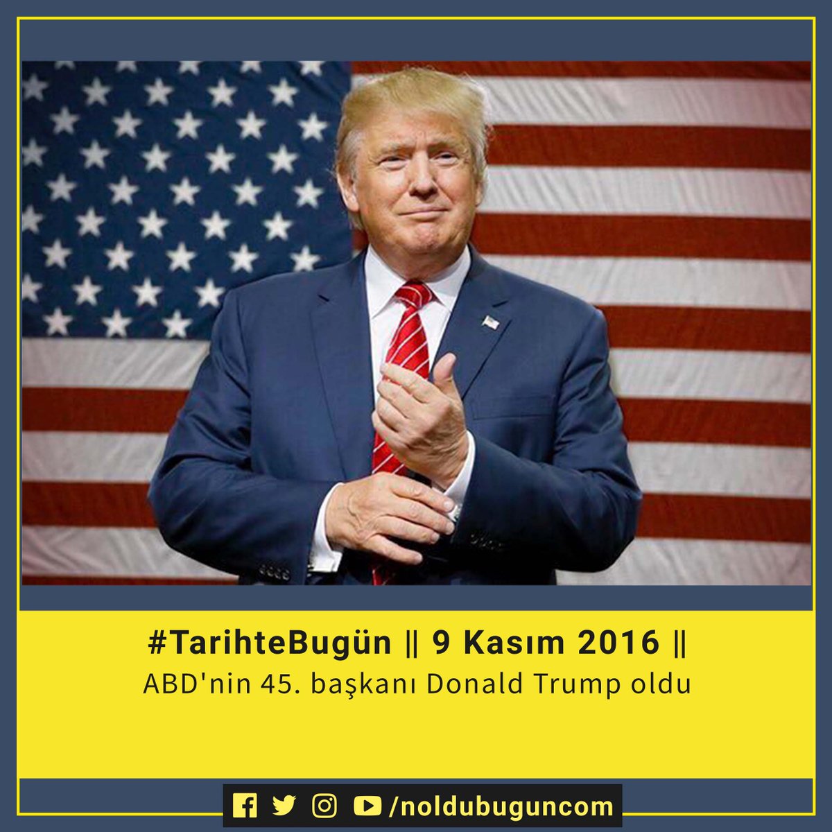 noldubugun_com's tweet photo. #TarihteBugün 9 Kasım 2016
Donald Trump, Hillary Clinton'ı geride bırakarak ABD'nin 45. başkanı oldu.

#DonaldTrump #HillaryClinton #siyaset #ABD https://t.co/6b0QhvJxSt